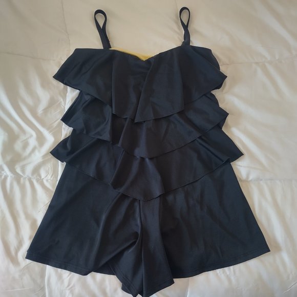 Fit 4 U Fit 4 Ur Black Tiered Swim Romper 8 - Picture 2 of 4